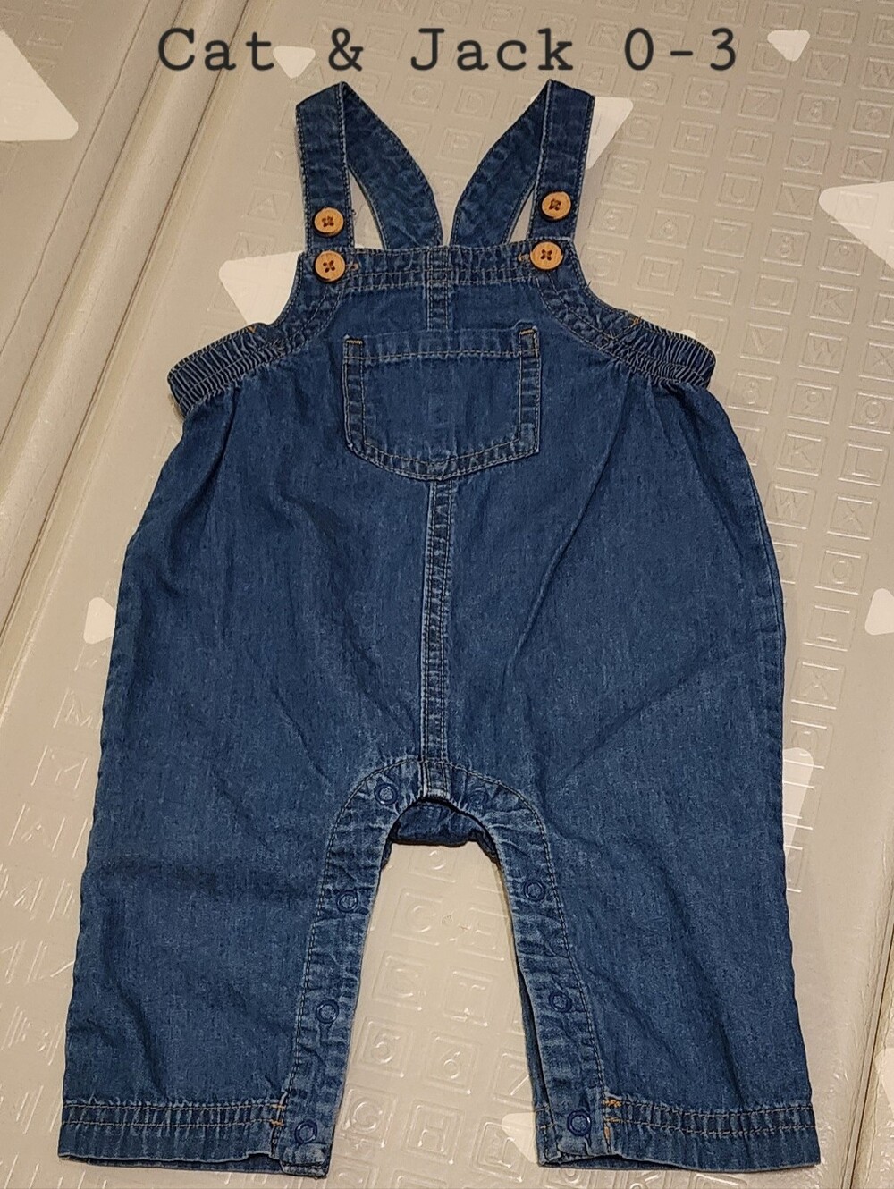 Cat & Jack Navy Denim Baby Overalls with Wooden Buttons 0-3mo